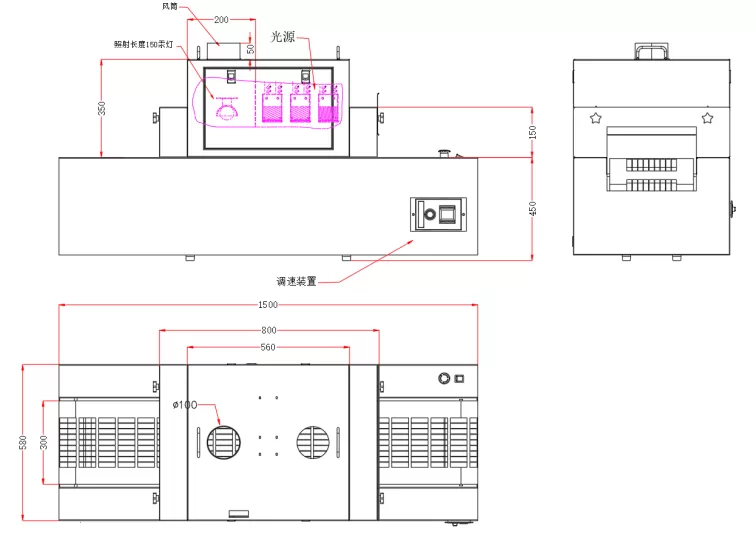 汞灯+LED双重固化UVLED流水线固化机(图3)